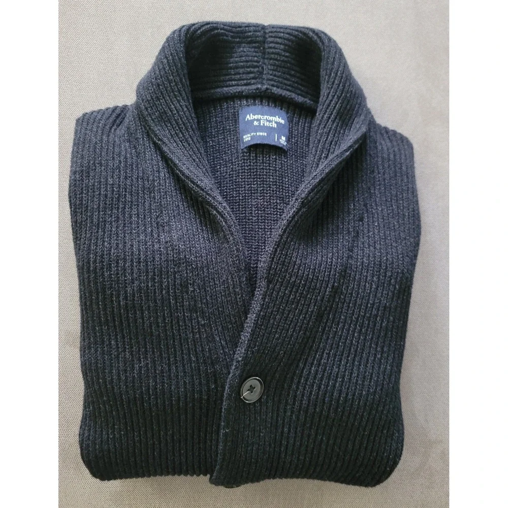 Abercrombie & Fitch Men Grey 100% Cotton Shawl Collar Cardigan Sweater Size M‎